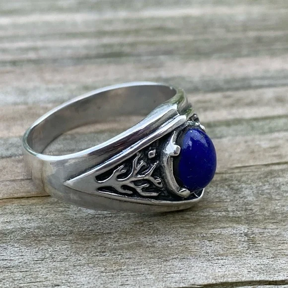 Celtic Tree of life ring .925 Sterling Silver w/ genuine Lapis Lazuli USA - Picture 6 of 16